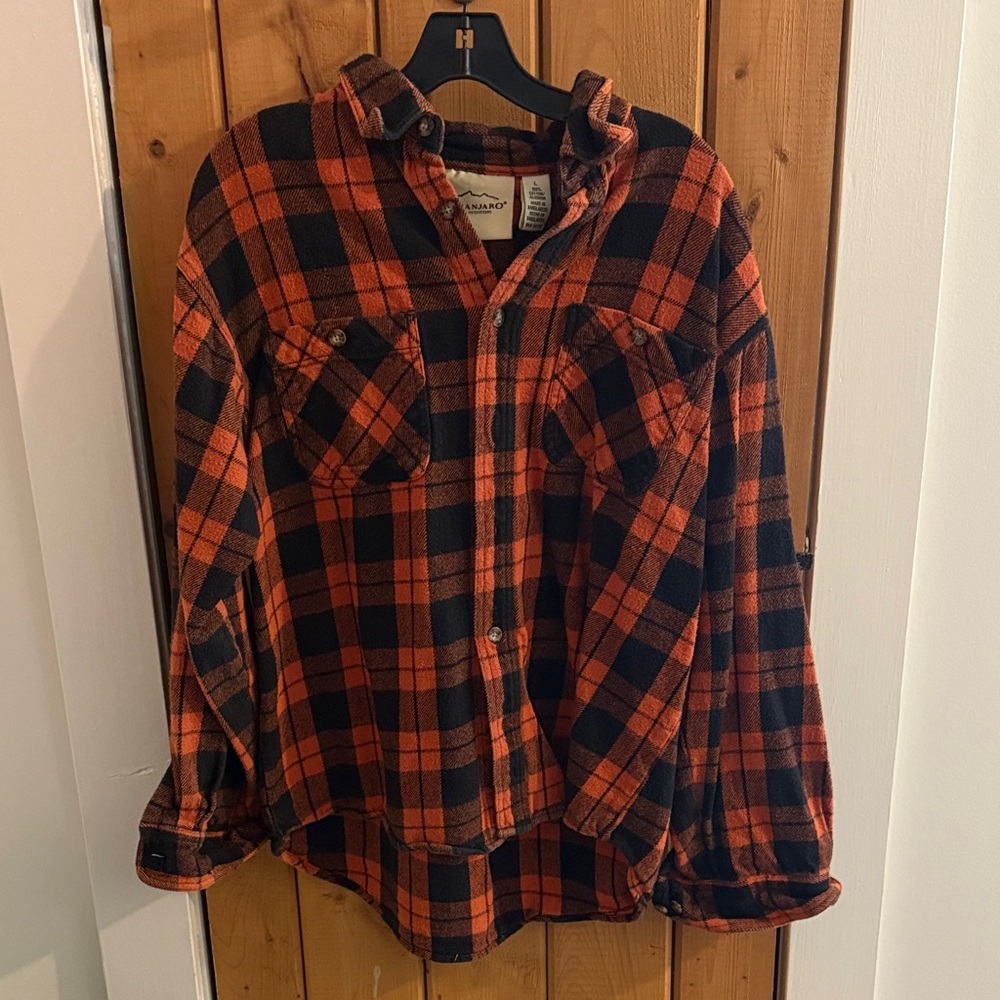 Orange and Black Plaid Flannel Shirt